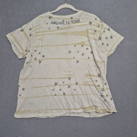 Magnolia Pearl Women's Big Boys Surfboards Cream Destressed Cotton Tee One Size - Picture 3 of 7